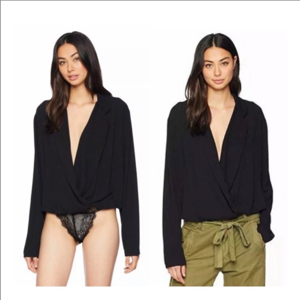 Free people Black Sexy draped lace bottom Bodysuit